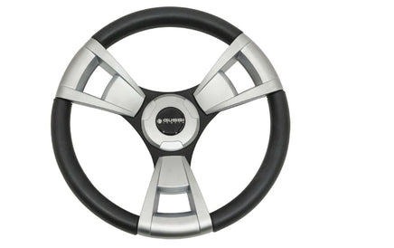 Gussi Brushed Aluminum & Black Steering Wheel for Club Car Precedent Golf Carts - 3 Guys Golf Carts